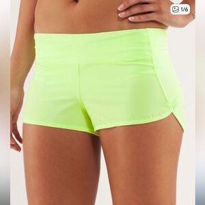 Lululemon Speed up shorts 2.5in size 2 (yellow/lime green)